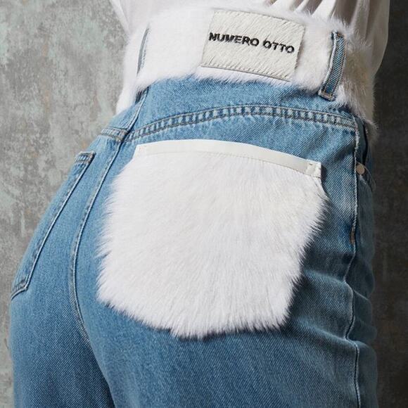 Numero Otto Amelie Fur Straight Leg Jeans Size 44 / US 8 - Picture 3 of 12